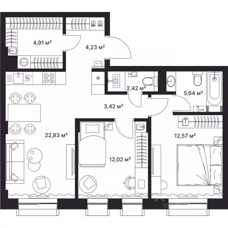 2-к кв. Владимирская область, Киржач ул. Свердлова, 10А (68.0 м) - Фото 1