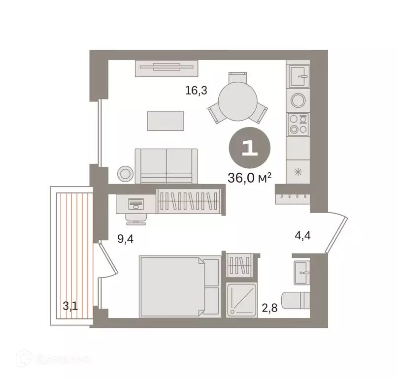 Продаётся 1-к квартира, 35.99 м - Фото 0