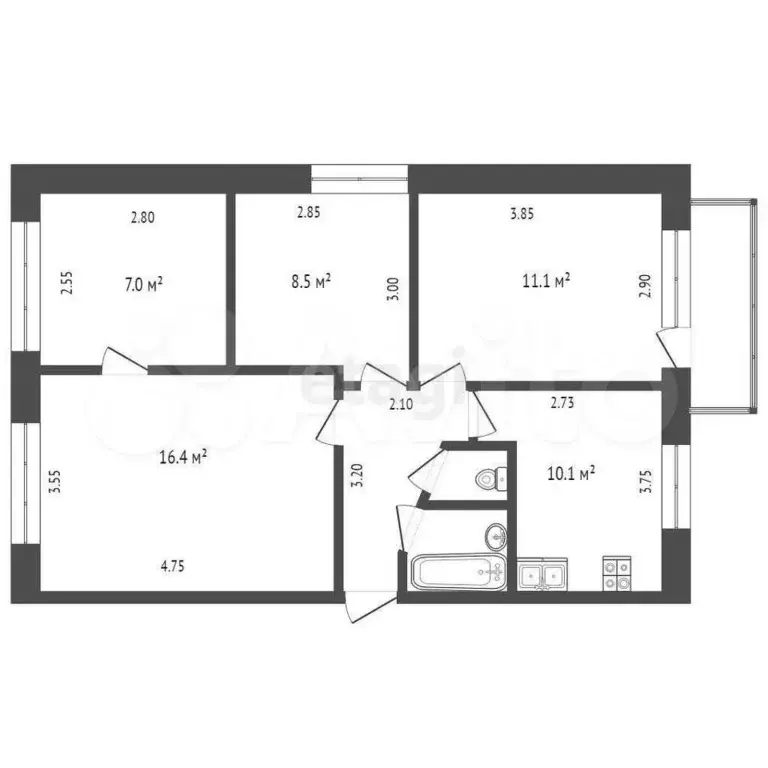 4-к. квартира, 58 м, 2/5 эт. - Фото 0