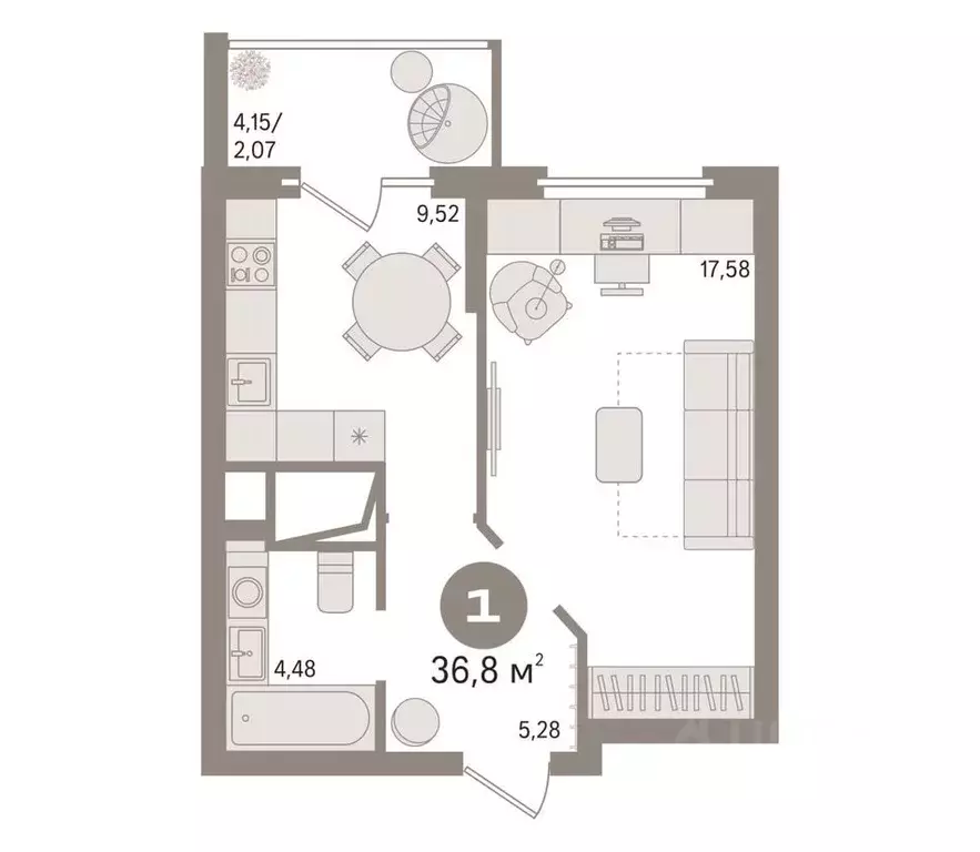 1-к кв. Тюменская область, Тюмень ул. Бакинских Комиссаров, 3 (36.8 м) - Фото 1