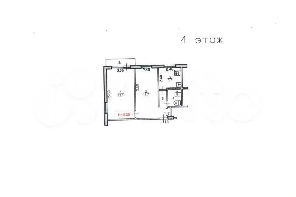 2-к. квартира, 43 м, 4/5 эт. - Фото 0