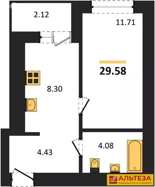 Квартира-студия: Пионерский, улица Гептнера, 17 (29.58 м) - Фото 0