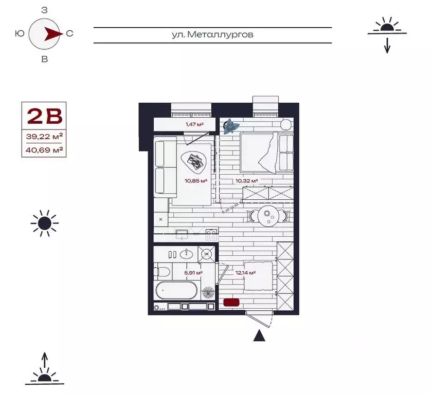 2-к кв. Иркутская область, Братск ул. Металлургов, 10 (40.69 м) - Фото 0