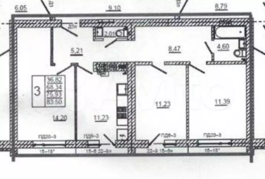 3-к. квартира, 87 м, 3/3 эт. - Фото 0