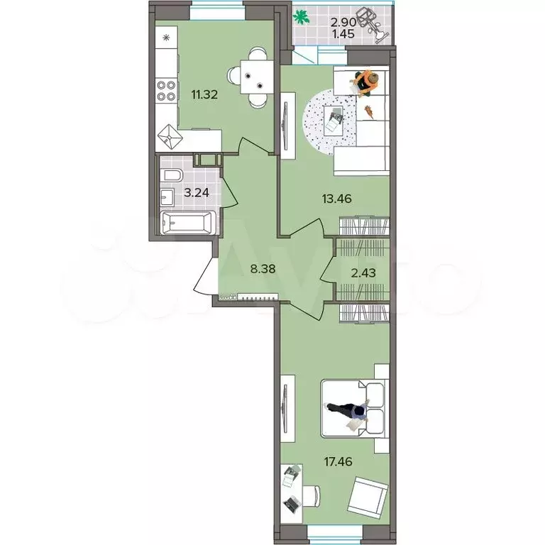 2-к. квартира, 57,7 м, 3/9 эт. - Фото 0