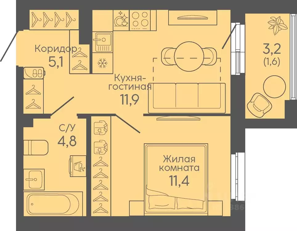 1-к кв. Свердловская область, Екатеринбург Новокольцовский мкр, ... - Фото 1