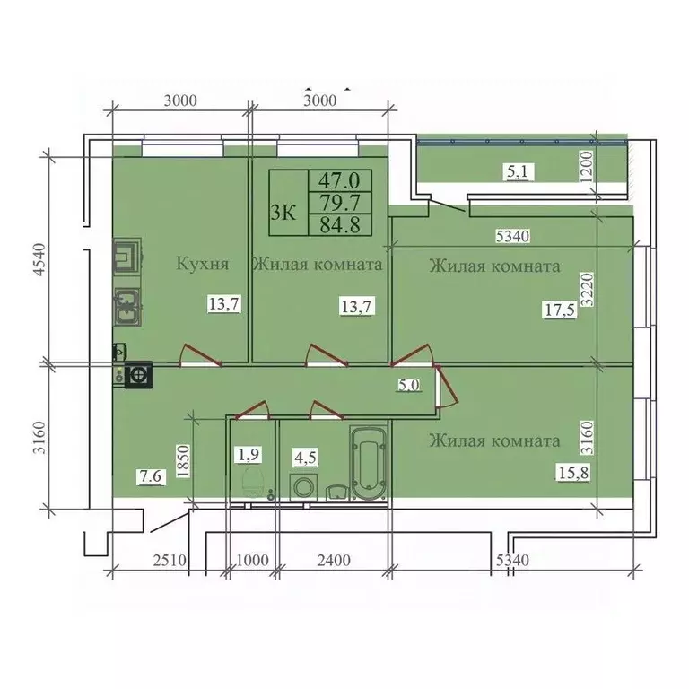 3-к кв. Ивановская область, Иваново ул. Павла Большевикова, 50к6 (84.8 ... - Фото 2