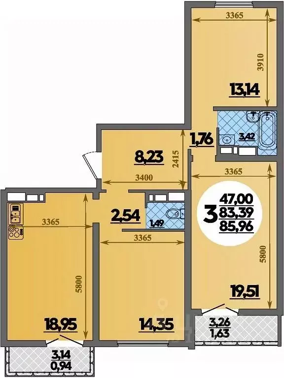 3-к кв. Краснодарский край, Новороссийск Город у Моря жилой комплекс ... - Фото 1