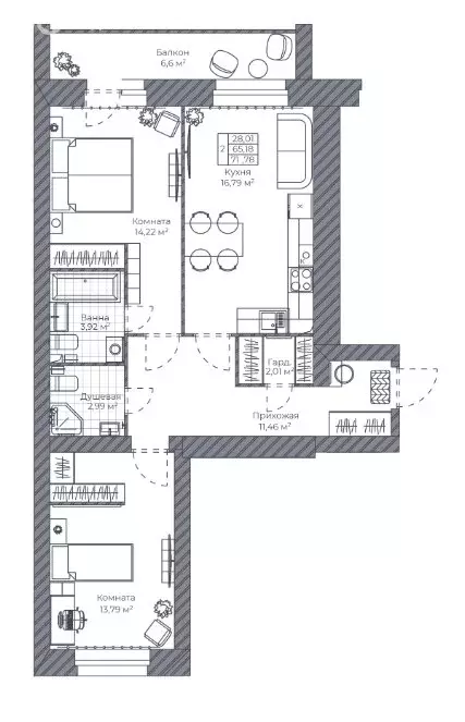2-комнатная квартира: Ярославль, улица Попова, 14 (71.78 м) - Фото 1