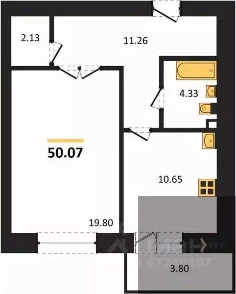 1-к кв. Воронежская область, Воронеж пер. Здоровья, 90Г/1к2 (50.07 м) - Фото 0