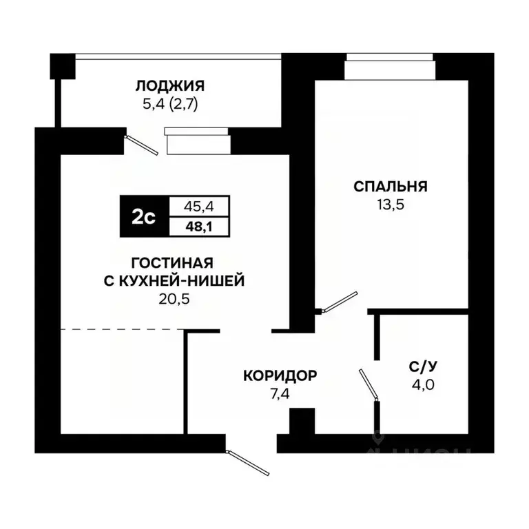 2-к кв. Новосибирская область, Кольцово рп ул. Благовещенская, 2 (48.1 ... - Фото 0