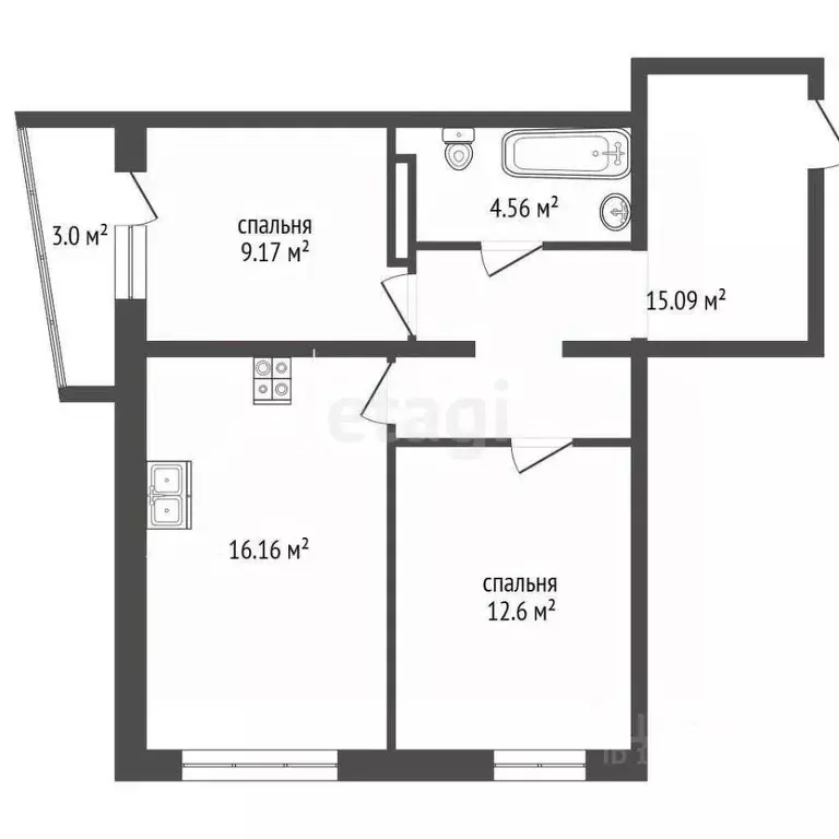 2-к кв. Кемеровская область, Кемерово бул. Строителей, 59/1 (57.2 м) - Фото 2