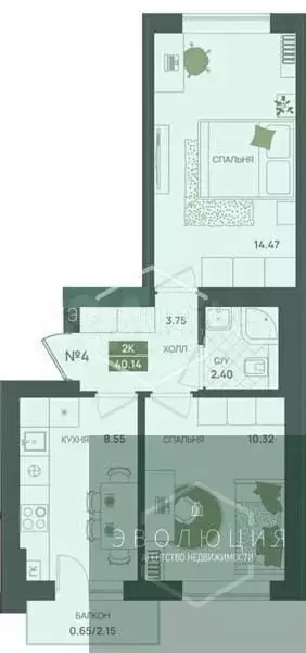 2-к. квартира, 40,1 м, 3/5 эт. - Фото 0