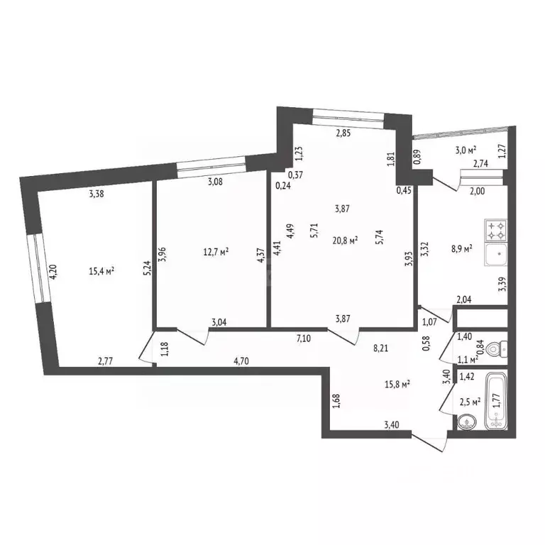 3-к кв. Башкортостан, Уфа Дагестанская ул., 12 (77.2 м) - Фото 2