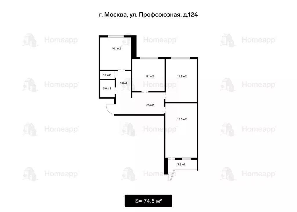 3-к кв. Москва Профсоюзная ул., 124 (74.5 м) - Фото 1