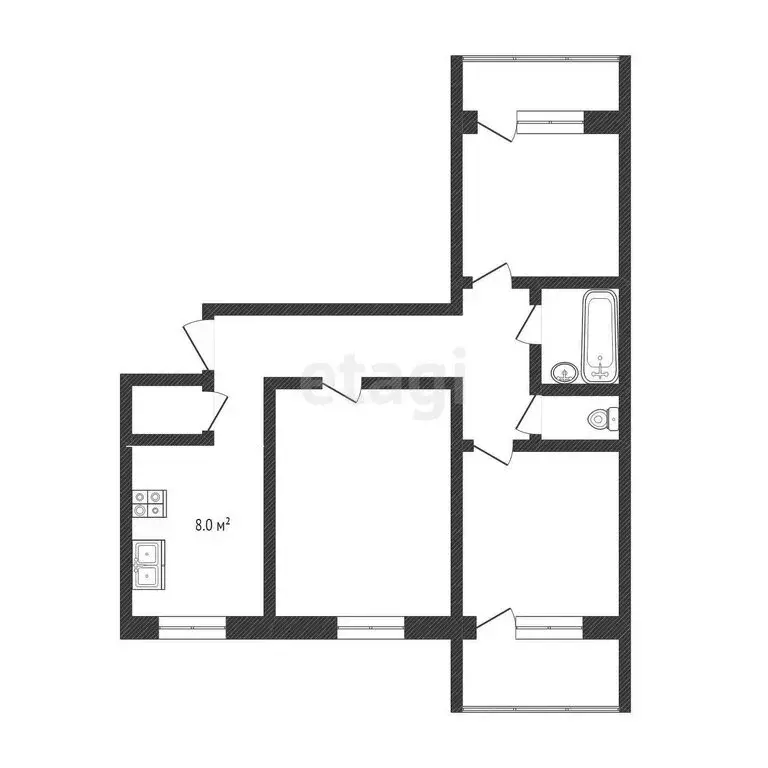 3-комнатная квартира: Ялуторовск, улица Карла Либкнехта, 22 (67.1 м) - Фото 1