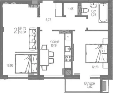 2-комнатная квартира: Гвардейское, Курганная улица, 31к3 (58 м) - Фото 1