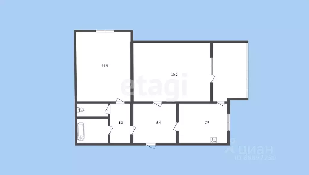2-к кв. Карачаево-Черкесия, Черкесск ул. Космонавтов, 14 (49.4 м) - Фото 1