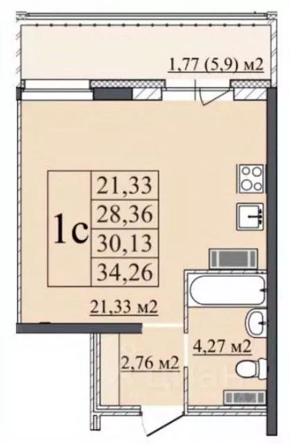 Студия Ярославская область, Ярославль ул. Старая Костромская, 3 (30.13 ... - Фото 2