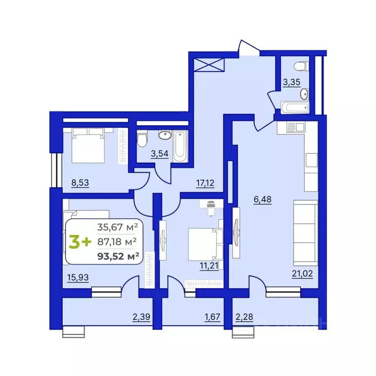 3-к кв. Башкортостан, Уфа Йондоз мкр,  (93.52 м) - Фото 1