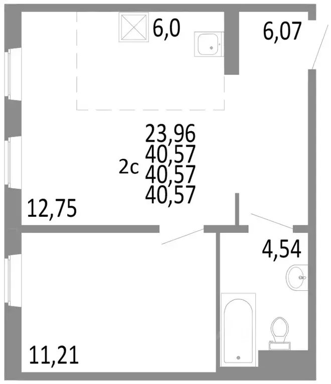 2-к кв. Челябинская область, Челябинск ул. Блюхера, 125Б (40.57 м) - Фото 0