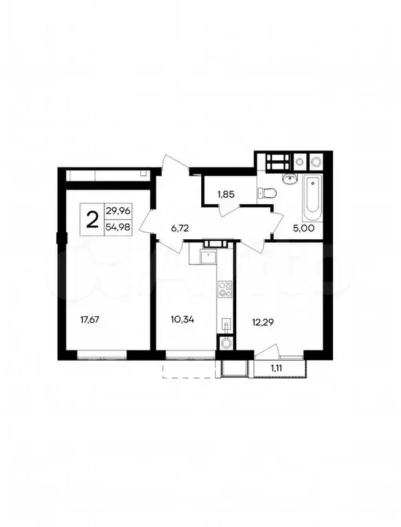 2-к. квартира, 55 м, 3/9 эт. - Фото 1