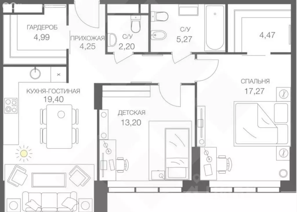 2-комнатная квартира: Москва, Шмитовский проезд, 39к1 (74.8 м) - Фото 1