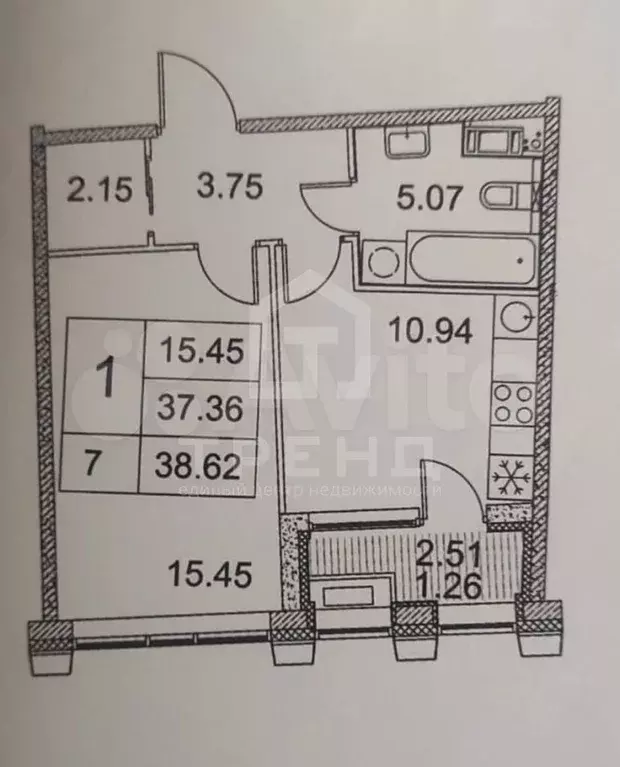 1-к. квартира, 38 м, 3/5 эт. - Фото 0