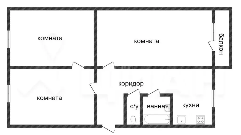 3-к кв. Татарстан, Зеленодольск ул. Комарова, 37 (66.0 м) - Фото 1