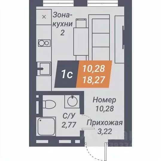 Студия Новосибирская область, Новосибирск ул. Ленина, 85 (18.27 м) - Фото 0