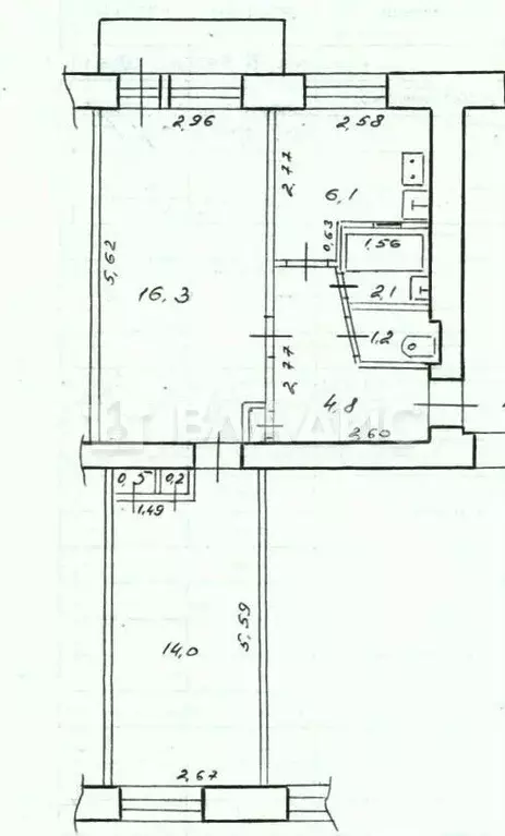 2-к. квартира, 45,4 м, 4/5 эт. - Фото 0