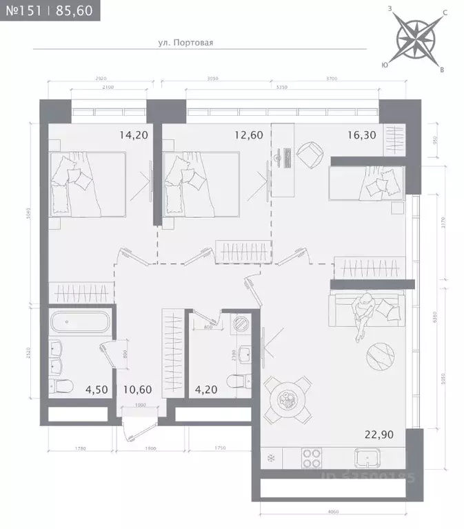 3-к кв. Татарстан, Казань 1712 жилой комплекс (85.6 м) - Фото 1