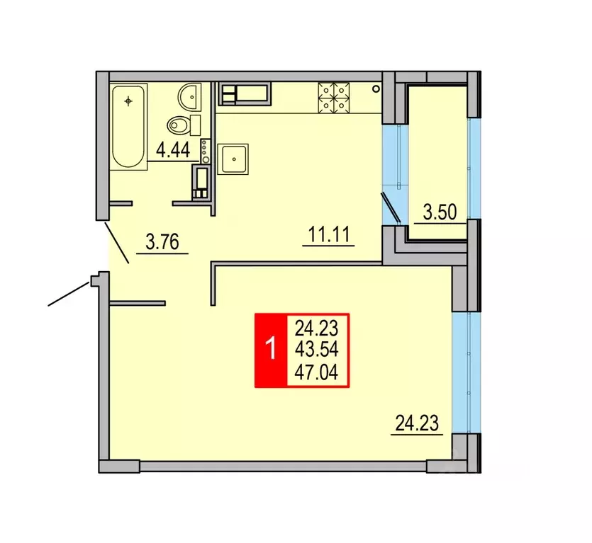 1-к кв. Тверская область, Тверь Петербургское ш. (47.04 м) - Фото 1
