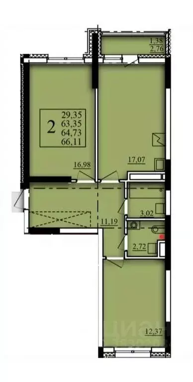 2-к кв. Башкортостан, Уфа Затон-Восточный жилрайон, Паруса жилой ... - Фото 1