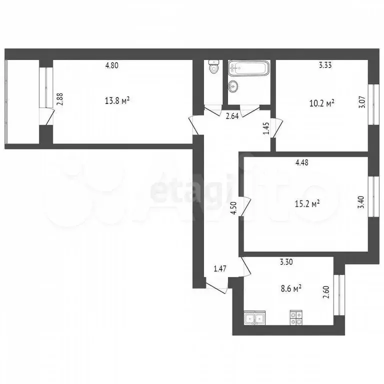 3-к. квартира, 63 м, 3/9 эт. - Фото 0