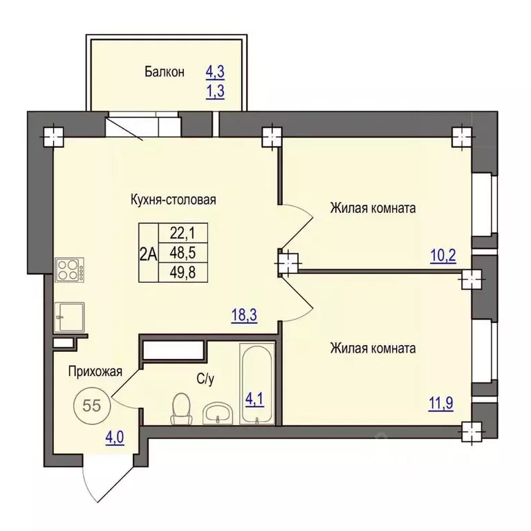 2-к кв. Псковская область, Псковский район, Завеличенская волость, д. ... - Фото 1
