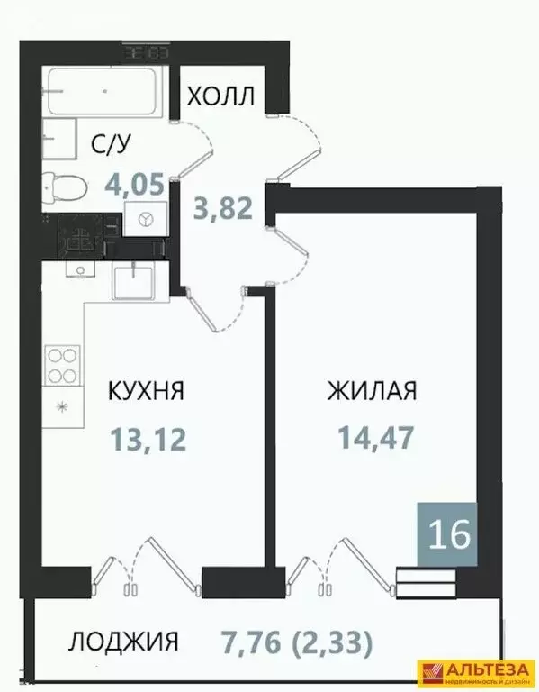 1-комнатная квартира: Светлогорск, Ольховая улица, 32к7 (37.79 м) - Фото 1