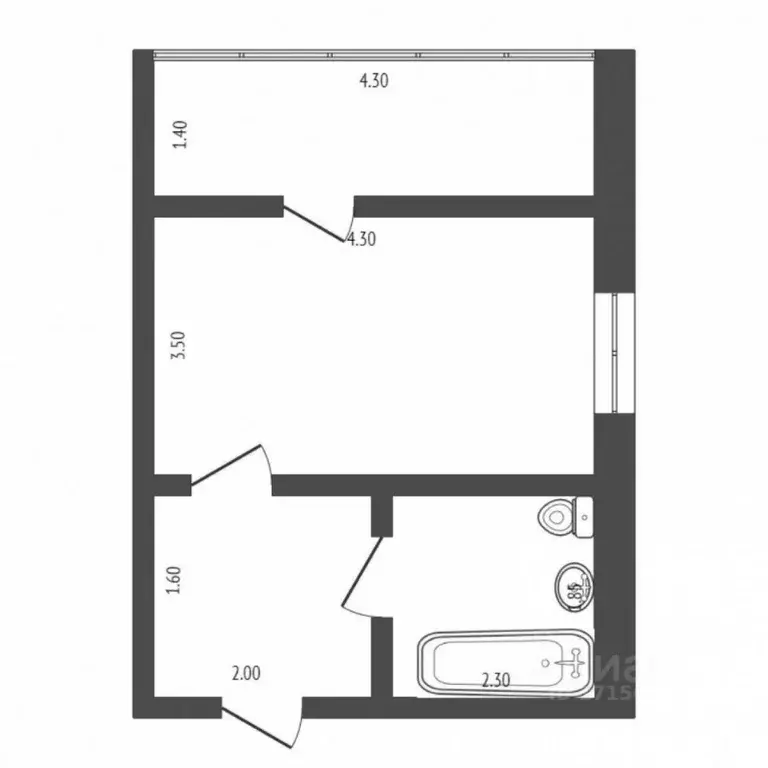 Студия Тюменская область, Тюмень Интернациональная ул., 199к3 (40.5 м) - Фото 1