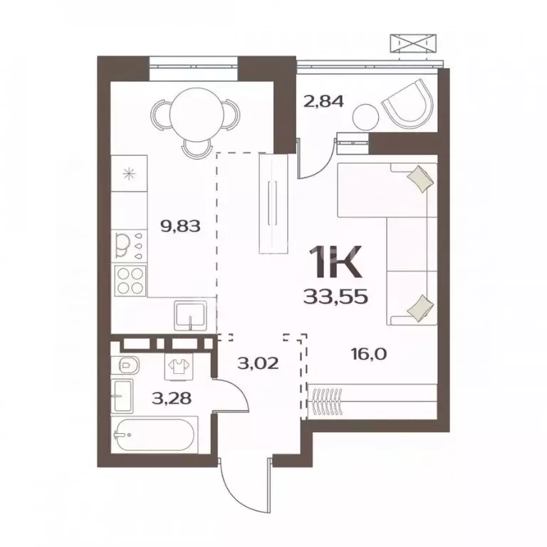 1-к кв. Приморский край, Владивосток ул. Слуцкого, 5А (33.55 м) - Фото 1