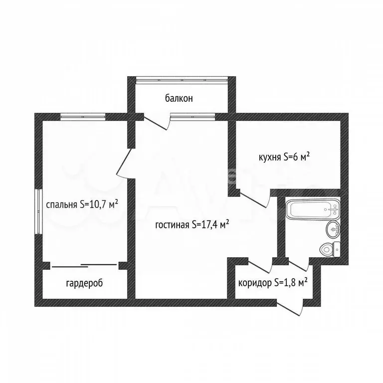 2-к. квартира, 41,7 м, 5/5 эт. - Фото 0