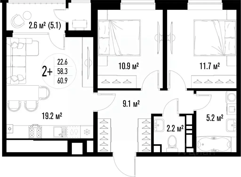 2-к кв. Астраханская область, Астрахань Центральный жилой комплекс ... - Фото 1
