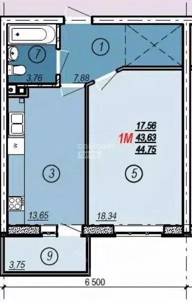 1-к кв. Свердловская область, Екатеринбург ул. Вилонова, 22А (43.1 м) - Фото 2