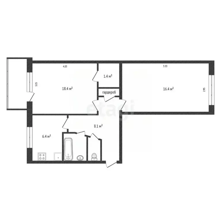 2-к кв. Красноярский край, Красноярск ул. Попова, 8А (47.6 м) - Фото 1