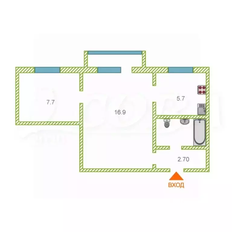 2-к кв. Тюменская область, Тюмень ул. Луначарского, 9 (41.0 м) - Фото 1