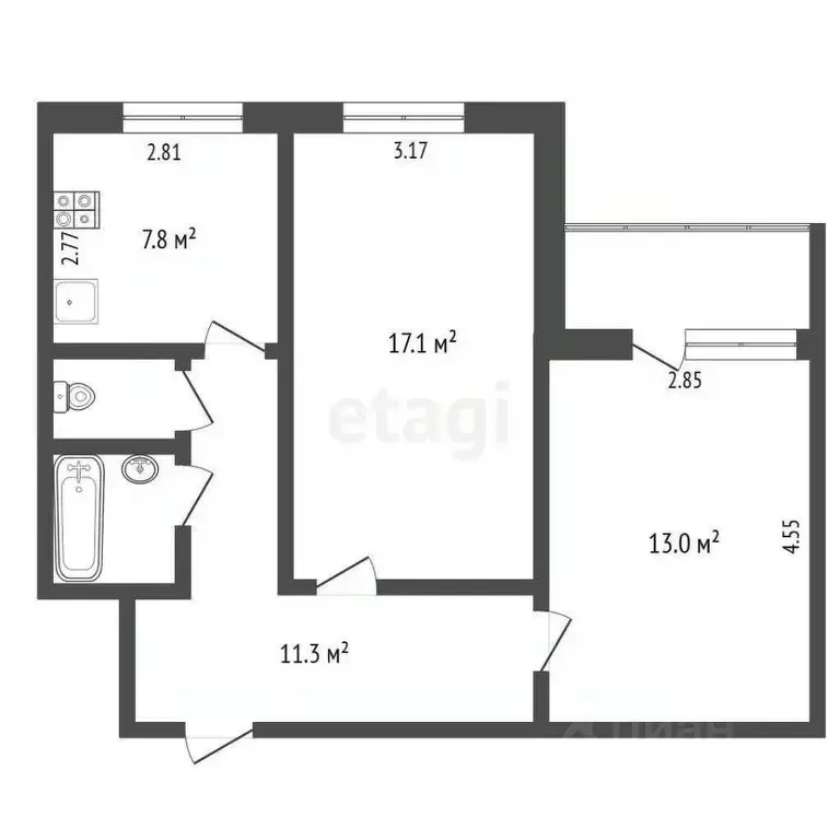 2-к кв. Ямало-Ненецкий АО, Новый Уренгой Мирный мкр, 1/4 (53.7 м) - Фото 2
