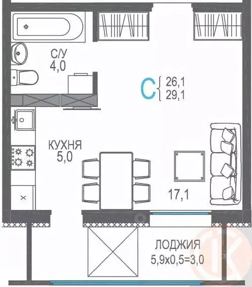 Студия Крым, Евпатория просп. Ленина, 68к20 (32.0 м) - Фото 2