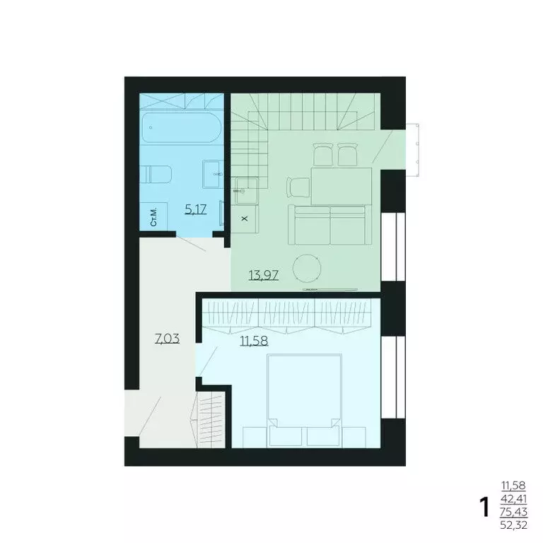 1-комнатная квартира: село Ленино, проспект Мечты, 4 (75.43 м) - Фото 1