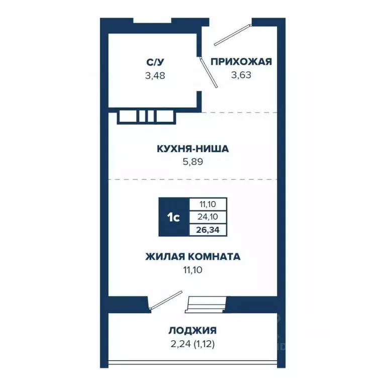 Студия Новосибирская область, Новосибирск Знаменский кв-л,  (26.34 м) - Фото 0