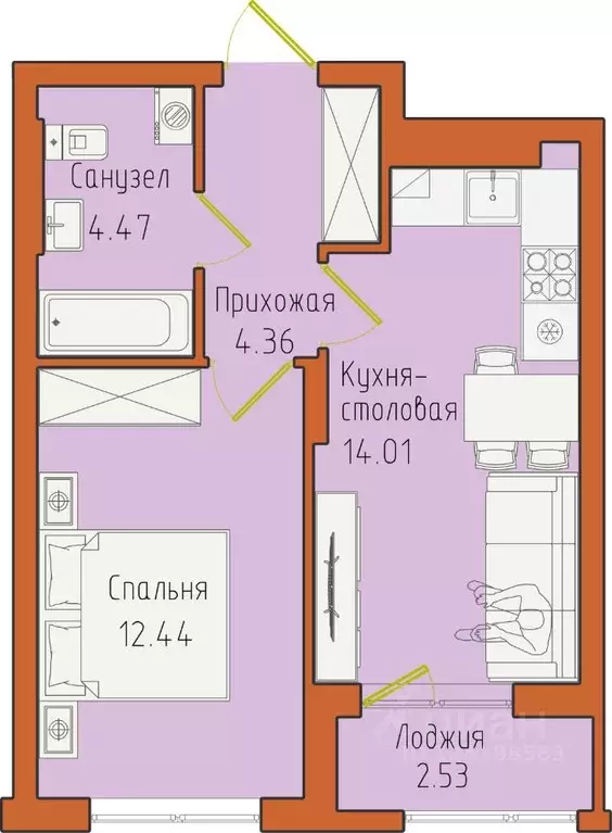 1-к кв. Калининградская область, Светлогорск пос. Отрадное,  (37.81 м) - Фото 0