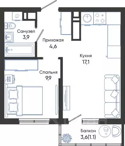 1-к кв. Краснодарский край, Новороссийск ул. Куникова, 47 (36.6 м) - Фото 0